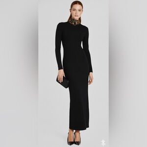 VTG Fusion Black Bodycon Long Dress Wool Blend Jewelry Neck Open Back Women S